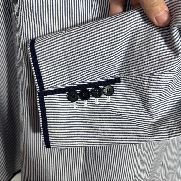 NEW Talbots size 20W seersucker blazer, blue/white, lined, cotton, nautical - Picture 10 of 13